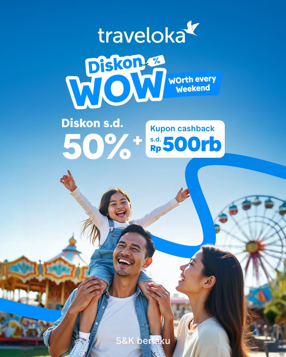 Bener.. makanya aku hadir dengan Promo WOW biar kamu bisa liburan tiap weekend! 🧞‍♀️🪄

Ambil diskon s.d 50% + kupon cashback s.d 500rb buat beli tiket gengsss 👉🏻 trv.lk/wowpromo
