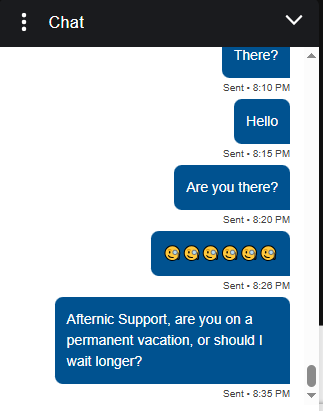 Dear <a href="/afternic/">Afternic</a> 
We are not receiving any sales from AN, and support has failed to resolve multiple account issues. I have been seeking a solution for three days with no response.

Kindly address this immediately.