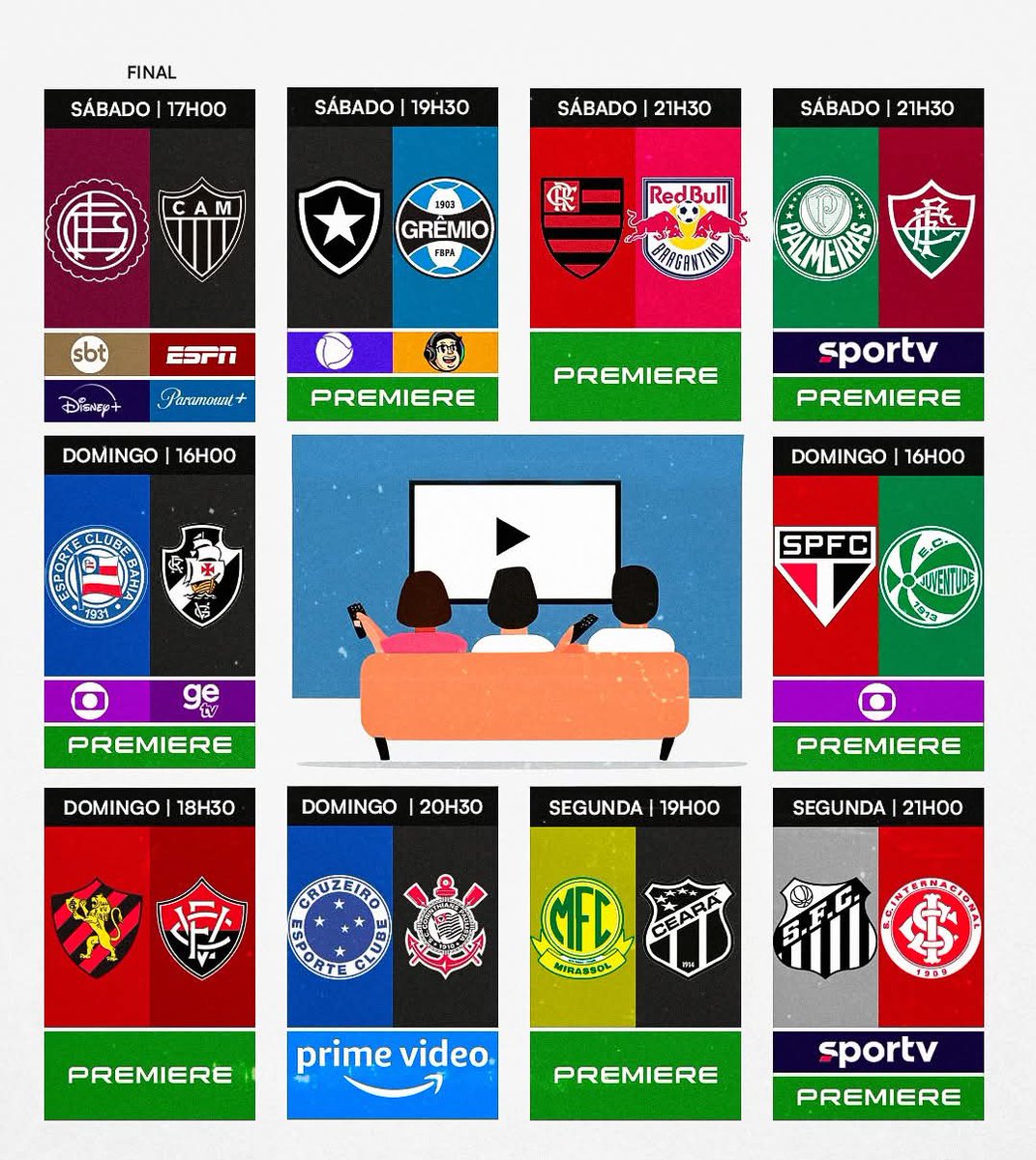 Reta final do Brasileirão e final da Copa Sul-Americana‼️🔥

Olha só onde ver os jogos do fim de semana‼️📺