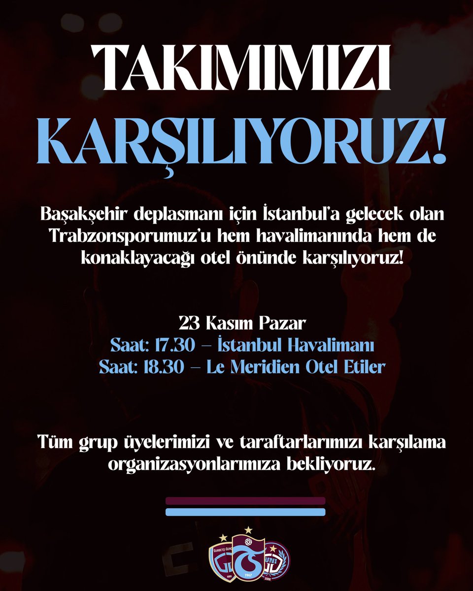 Başakşehir deplasmanı için İstanbul’a gelecek olan Trabzonsporumuz’u hem havalimanında hem de konaklayacağı otel önünde karşılıyoruz!