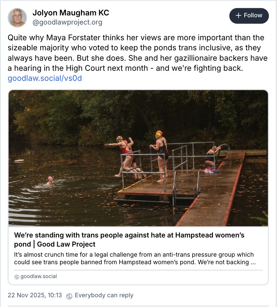 "How very dare a woman I don't like crowdfund £65K for a legal challenge", says filthy rich but emotionally fragile man who has crowdfunded almost £6.5 million for some 90 legal challenges since 2017, without ever once bothering to ask the public what they think.