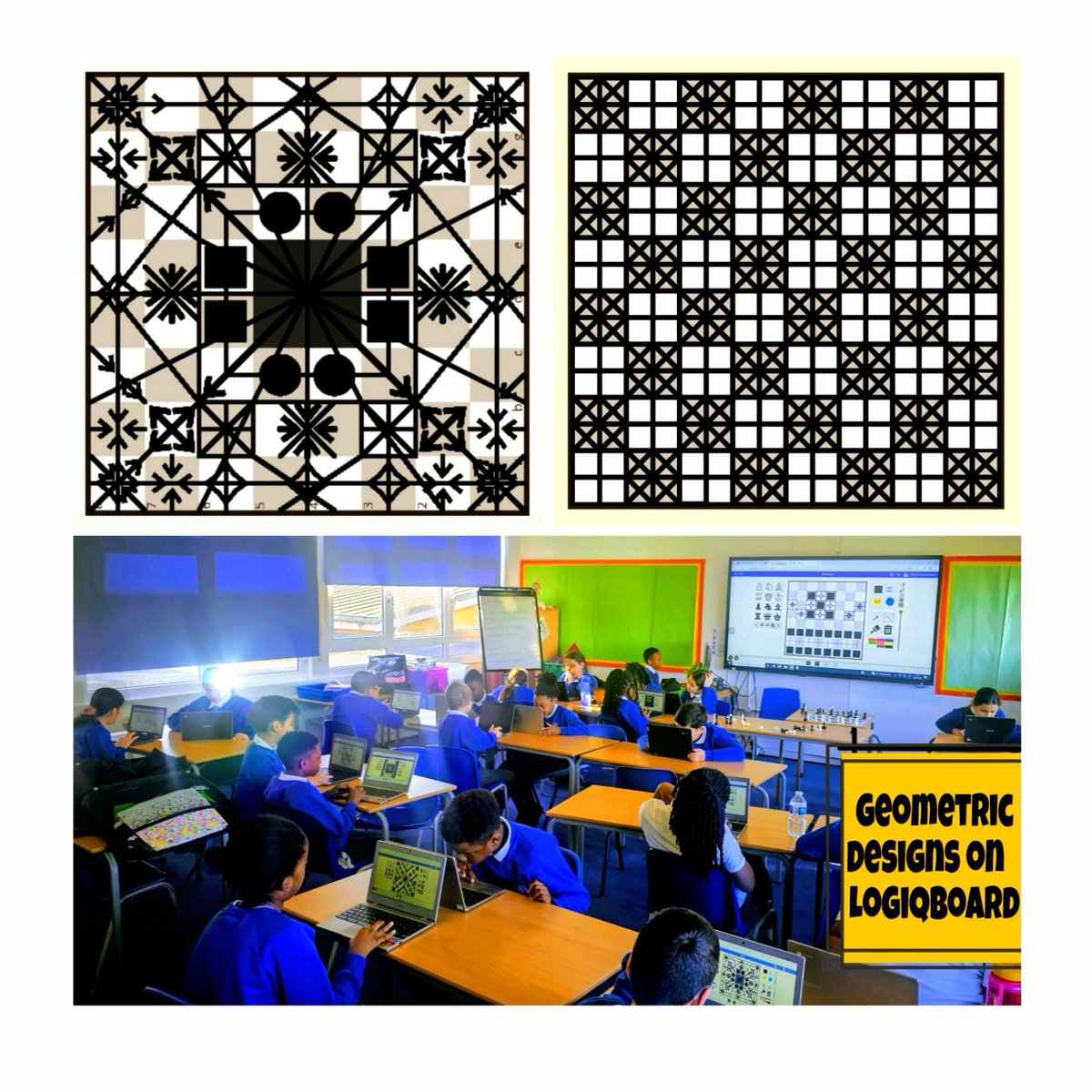 hari_neo21's tweet image. 🎨 Year 5 maths art on the #chessboard 🖌 inspired by Pyrgi, &apos;the painted village&apos; of Chios 🇬🇷 
We watched a BBC video, looked at examples &amp;amp; explored tools to create designs.
Amazing creations on @logiqBoard by @SPAHacademy #shapes #symmetry 
❤️ Which one is your favourite?