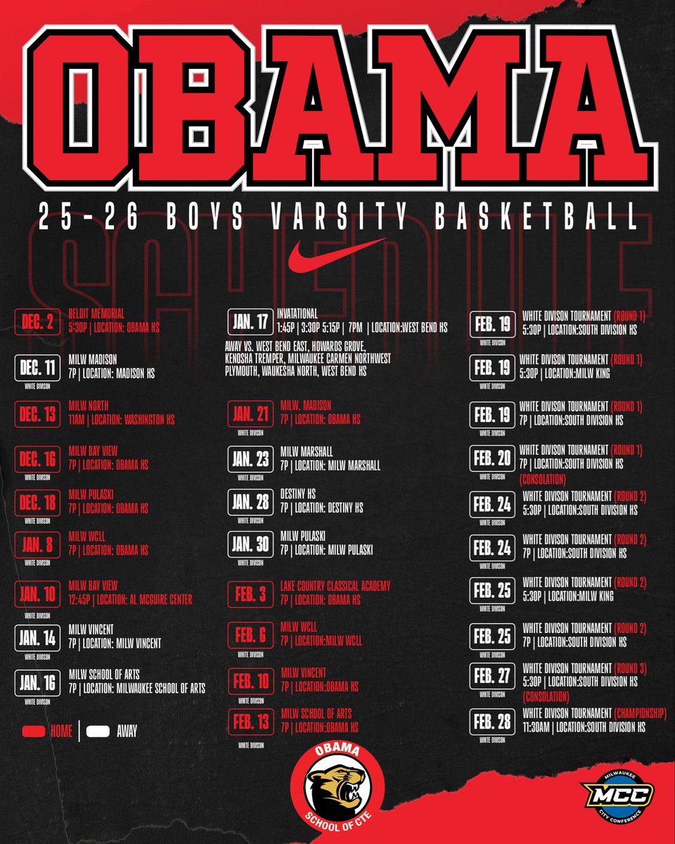 CoachJayHolt's tweet image. The official schedule for 2025-26 Varsity basketball season 🏀🅾️ #defendtheden #Cougars #mcc #basketball #hoops