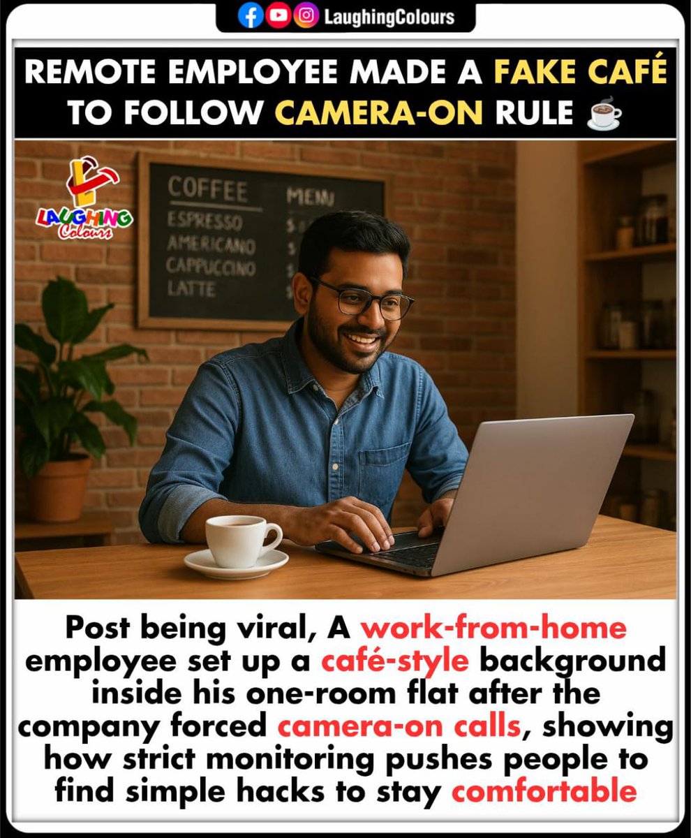 LaughingColours's tweet image. Clever work hack spotted ☕

#WorkFromHome #RemoteJobs #OfficeHumor #CameraOn #ViralStory #RelatableWorkLife