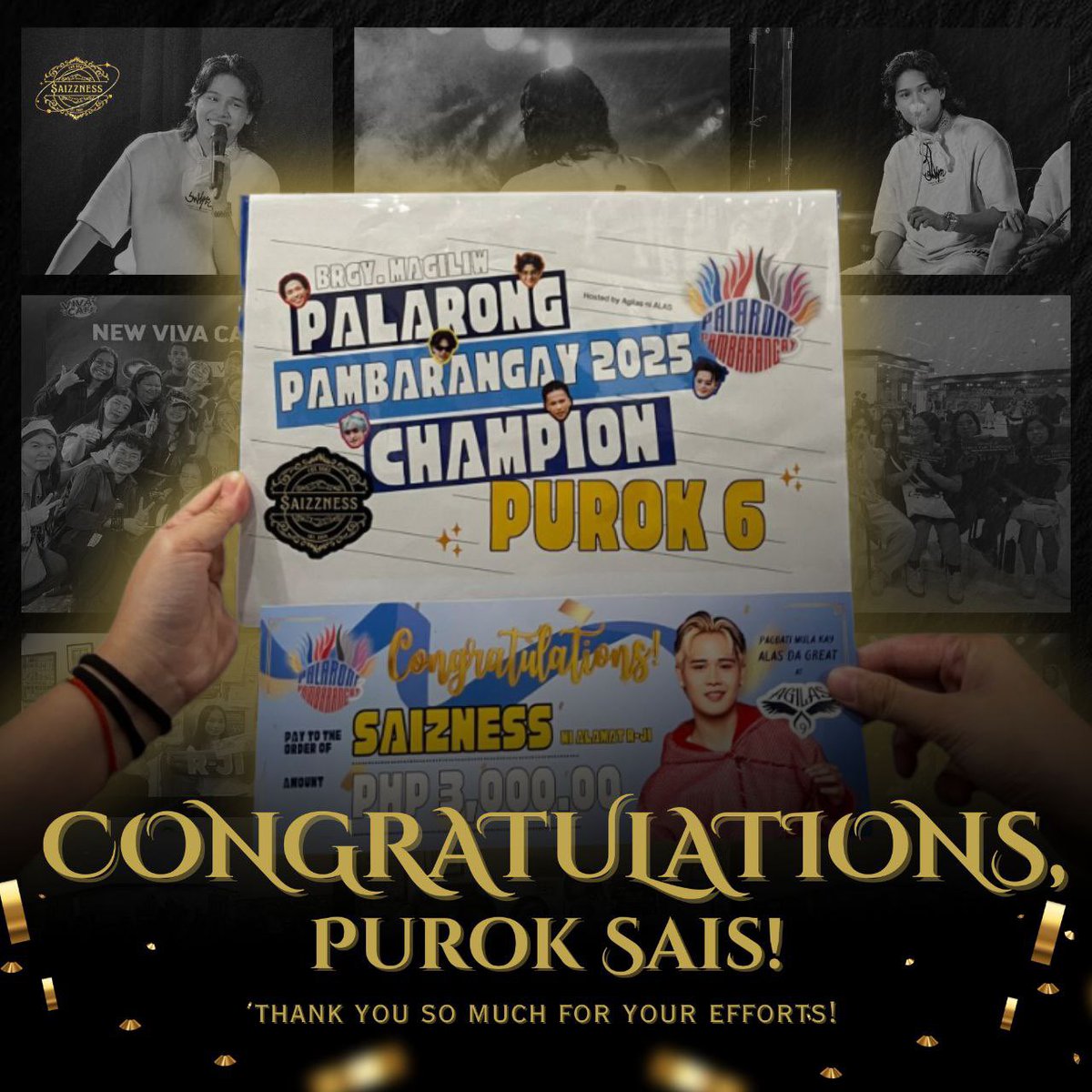 SUMAKSAIZZ ANG SAIS!

Salamat hin damo sa lahat ng Saizz na lumaban para sa ating purok! Nagbabaga kayo 🔥

And of course, thank you for continuously supporting our Boss, <a href="/RJi_official/">Nᜀᜄ᜔ᜊᜊᜄ</a> 🫡

#SaSaizzAngHulingBungisngis #PalarongPambarangay2025
#ALAMATDestino #ALAMAT #ALAMAT_RJI