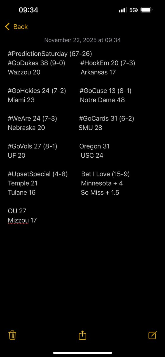 JustinWTarbell's tweet photo. Most days, #PredictionSaturday is brought to you from my brain
Today, itโs from the heart.
#GoDukes #HookEm #GoHokies #GoOwls (X2) https://t.co/oOV44qqR8U