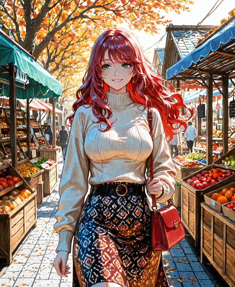 j0rd0n's tweet image. A warm stroll through the market, where every color feels alive in the autumn light.
