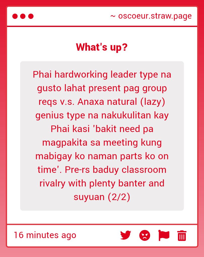 oscoeur's tweet image. YES PLEASE 😭 anaxa na napaka-laid back sa acads kasi &quot;alam ko na yan/gagawin ko naman eh&quot; vs ganap na ganap na phainon na gusto perfect lahat 😭🙏🏻 

MAGSUSUYUAN SA CLASSROOM?? PARTIDA DI PA SILA NIYAN 😒
oscoeur.straw.page