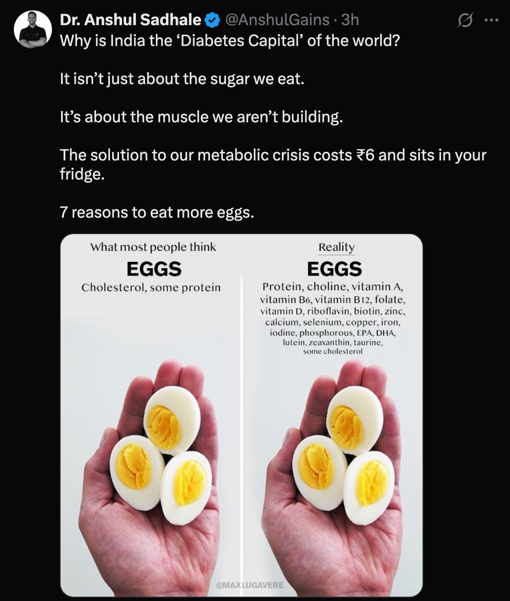 aravind's tweet image. I appreciate Dr. Anshul&apos;s quest promoting more protein and eggs. Good, nutrient rich food indeed. But have to correct his and many Indians&apos; misconception.

India is NOT the &quot;diabetic capital&quot; of the world. Sure, due to a large population India has high number of diabetics too.…