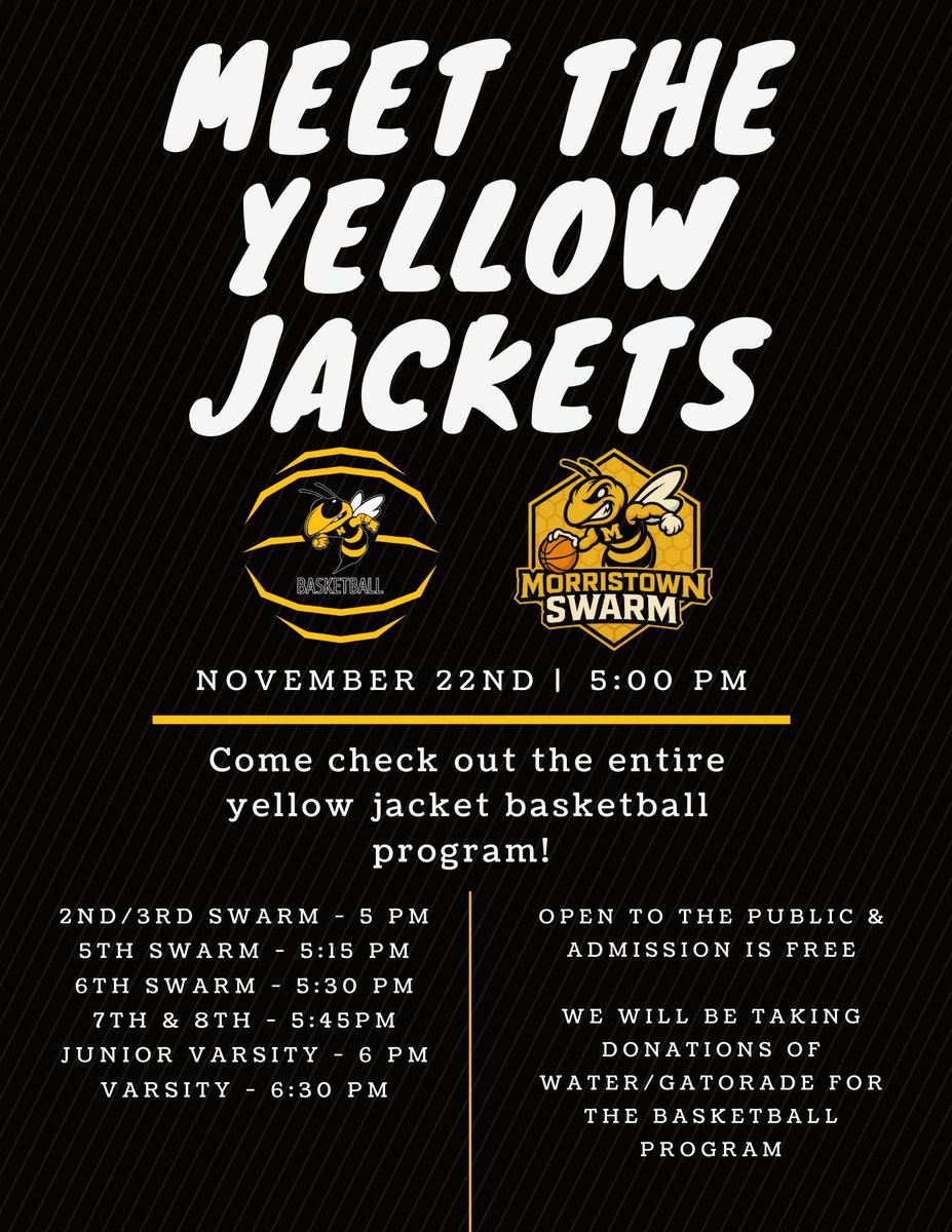 See everyone tonight at 5 for our meet the yellow jackets night!