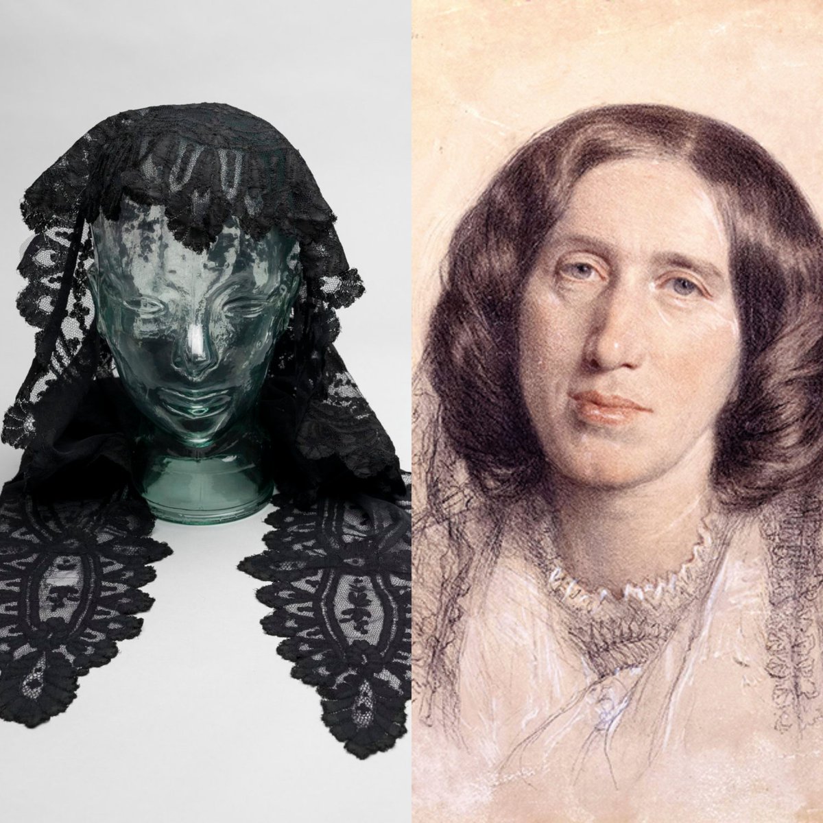 vickyhaddock's tweet image. English novelist, poet and journalist, Mary Ann Evans, known by her pen name George Eliot, was born #OnThisDay in 1819. This black lace shawl or mantilla was owned and worn by George Eliot in the 1850s. It is part of the @ExploringEliot collection. #fashionhistory #readmorewomen