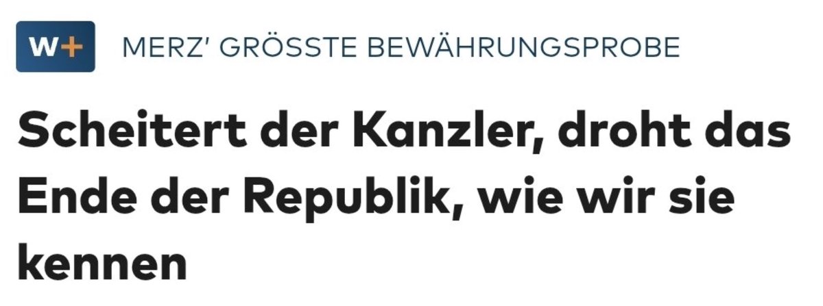 Jetzt macht die Welt schon AfD Werbung 😂 
Ein Ende von dem, was wir kennen wäre doch:
- Sicherheit im öffentlichen Raum
- Wirtschaftswachstum
- Keine Förderung von E-Autos
- Ende der NGO Finanzierung
- Keine Kriegstreiberei
- Politiker mit Fachwissen als Minister
Was habe ich