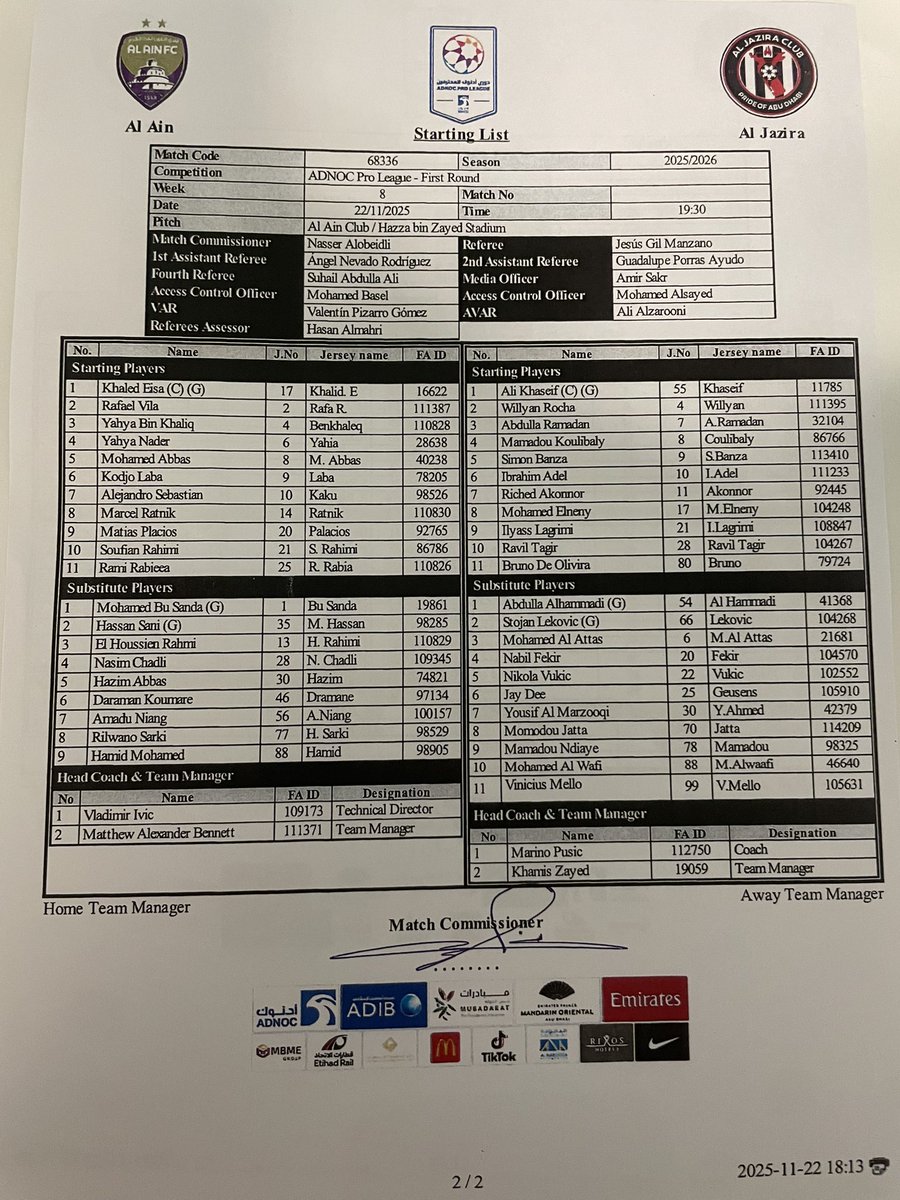 mattmonaghan360's tweet image. 𝐀𝐋 𝐀𝐈𝐍 🆚 𝐀𝐋 𝐉𝐀𝐙𝐈𝐑𝐀 

🔝 9-goal @DohLaba unstoppable for Boss; Ben Khaleq &amp;amp; Ratnik at back
🇪🇬 @ElNennY &amp;amp; Adel link for visitors; @NabilFekir returns on bench

⏰ 19:30 UAE
🏟 HBZ Stadium

Commentary on @ADSportsTV &amp;amp; @SharjahSportsTV in MENA 🎙️

#UAE #ADNOCProLeague