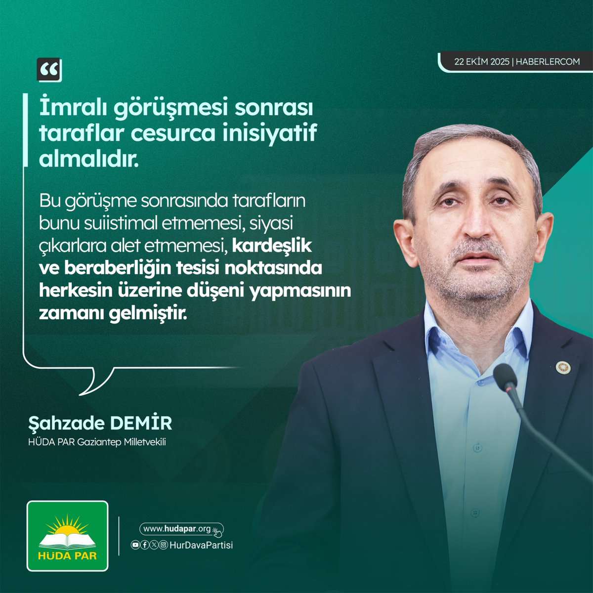 Genel Başkan Vekilimiz Şahzade Demir:

İmralı’ya gidilmesindense SEGBİS veya video konferans üzerinden bütün komisyon üyelerinin dinleyebileceği, soru sorabileceği bir ortamın olmasını istiyorduk. Bu bizim ilk günden beri olan düşüncemizdir.