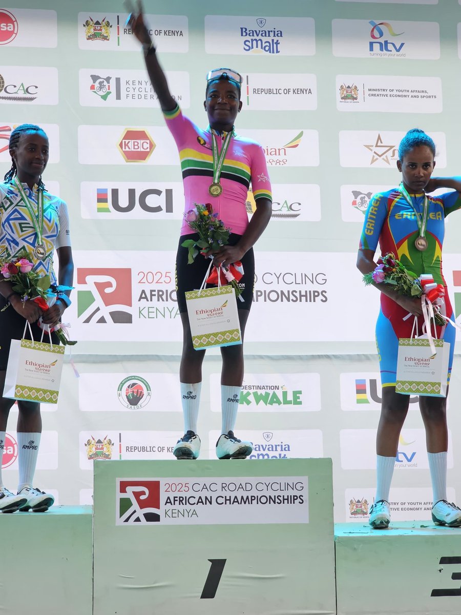 2025 CAC Road Cycling African Championships

2nd gold medal for #Rwanda ✅

▪️Road Race - Women U23

🥇Nyirarukundo Claudette ( #Rwanda)

🥈Mwamikazi Djazilla ( #Rwanda)

🥉Fiseha Suzana ( #Eritrea) 

#Rwanda #Cycling #RwandaCycling #CAC2025 #Kwale2025 #Kenya