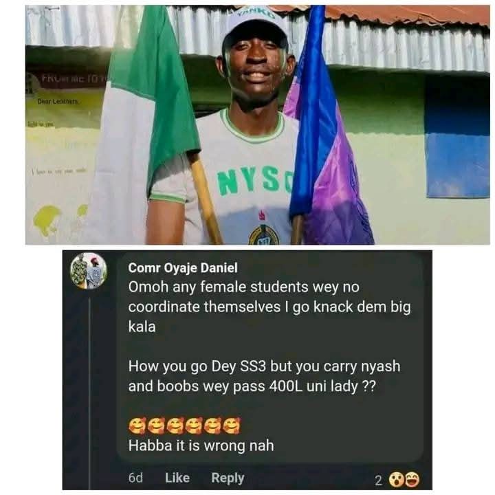 manlikesea's tweet image. NYSC Withdraws Kaduna Corps Member From PPA Over Controversial Online Comment About Teenage Female Students

The National Youth Service Corps (NYSC) has withdrawn Oyaje Daniel from his Place of Primary Assignment (PPA) at Judeen International School, Annex Section, Mando,…