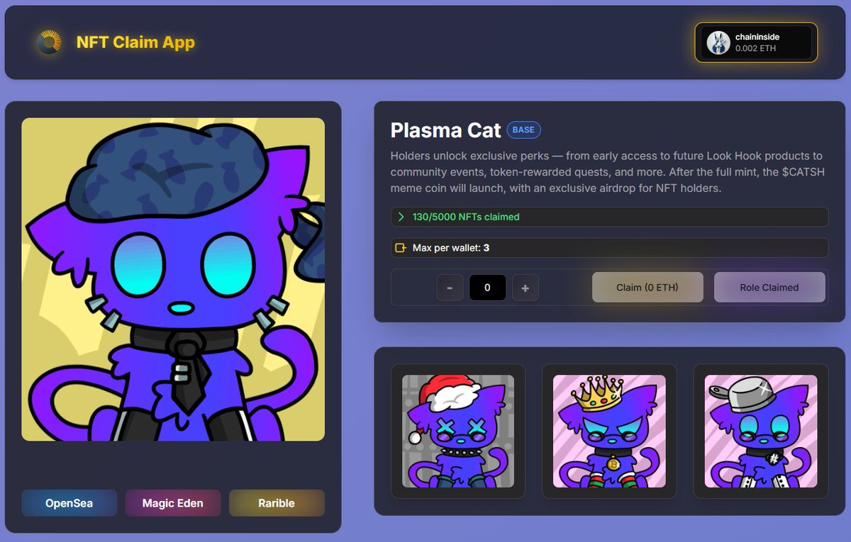 ForumChain's tweet image. Plasma Cat NFT🐱- an accessible entry into the Look Hook ecosystem!

Mint your Plasma Cat and unlock:
↗️+8,000 $HASH for completing the quest
➡️Limited Discord role
↘️$CATSH airdrop - only for holders

Join ▶️mintapp.fun
#NFT #CATSH #Base #mint #drop #Web3