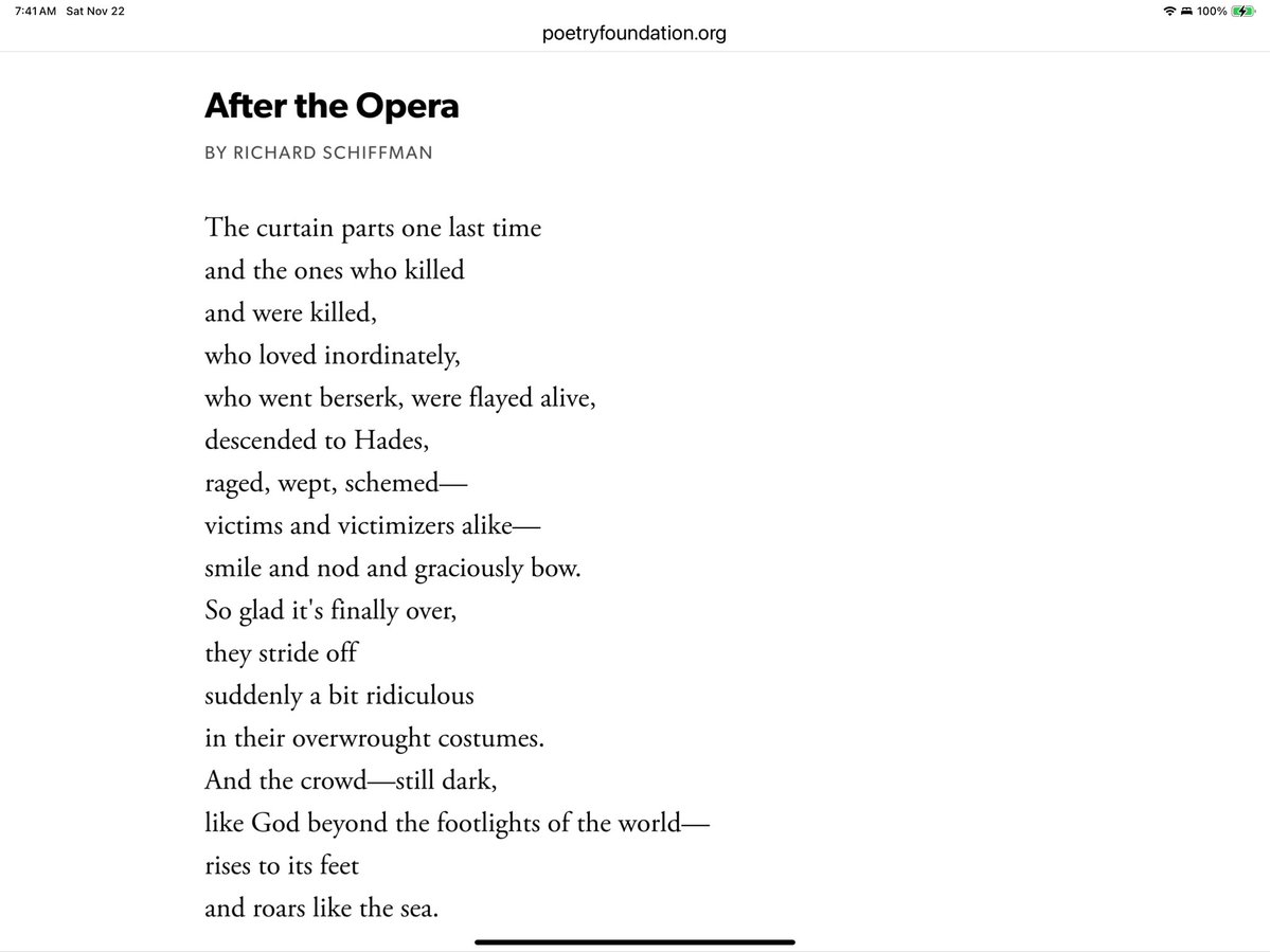 Richard Schiffman, “After the Opera”

like God beyond the footlights of the world—