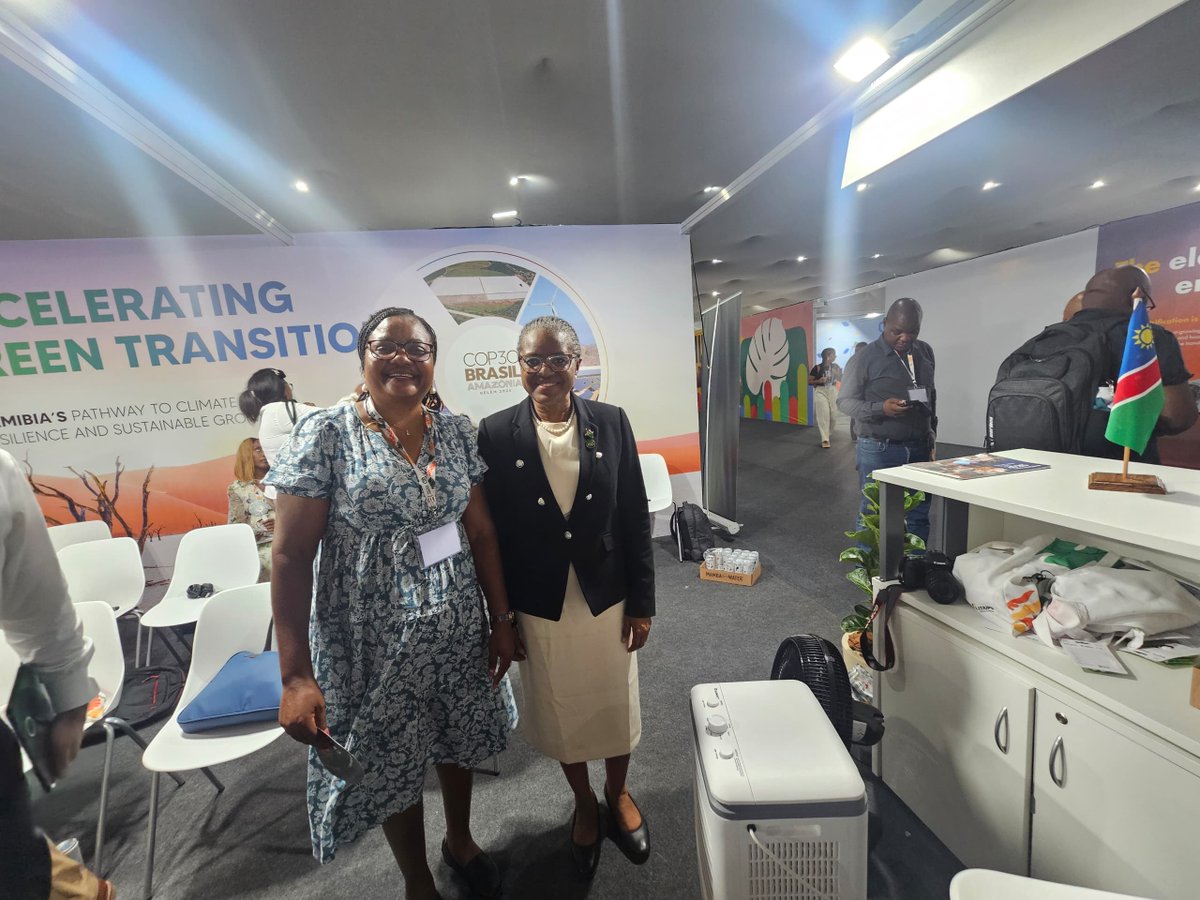 SASSCAL_ORG's tweet image. Belém, Brazil 🌏 – COP30 Scenes: SASSCAL Executive Director, Prof. Nelago Indongo, pictured engaging with Honourable Minister - Indileni Daniel, from the Ministry of Environment and Tourism, Namibia.