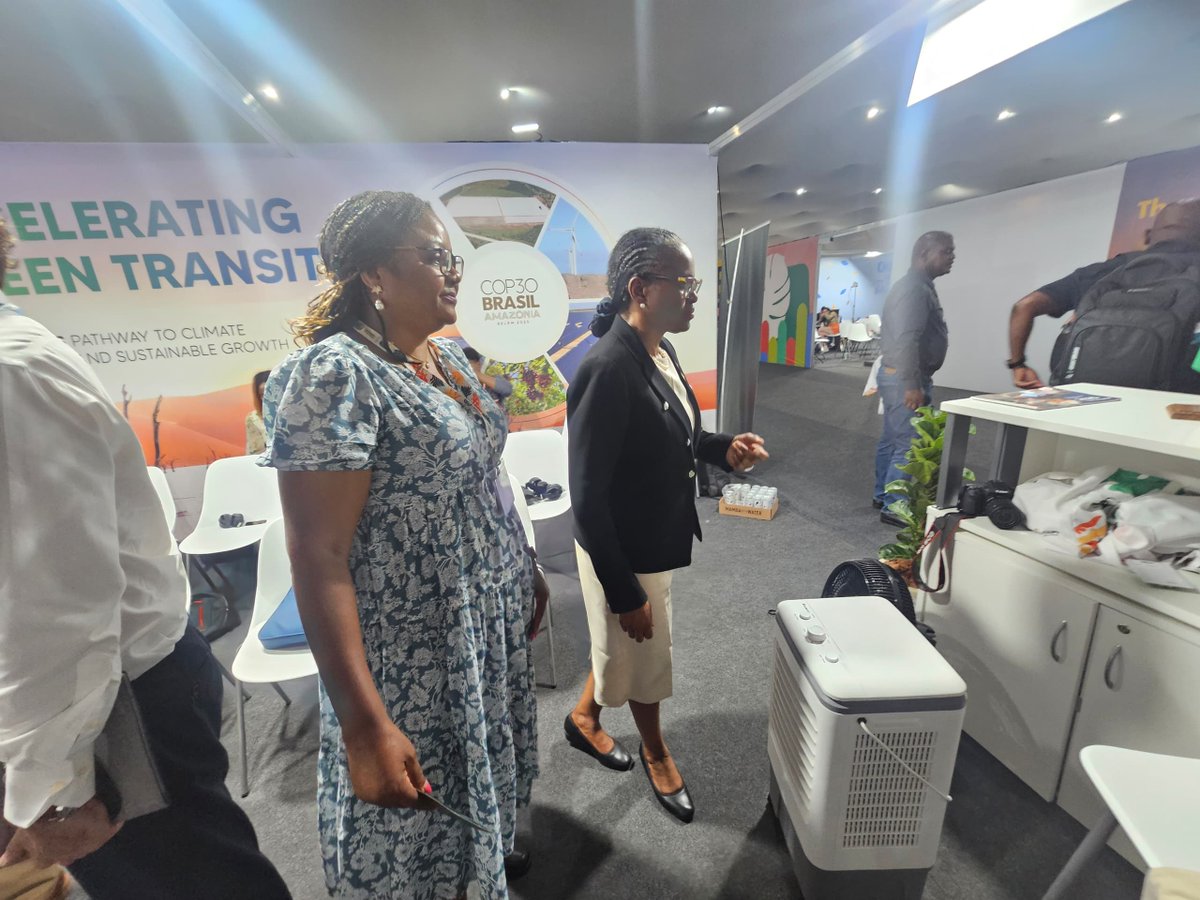 SASSCAL_ORG's tweet image. Belém, Brazil 🌏 – COP30 Scenes: SASSCAL Executive Director, Prof. Nelago Indongo, pictured engaging with Honourable Minister - Indileni Daniel, from the Ministry of Environment and Tourism, Namibia.