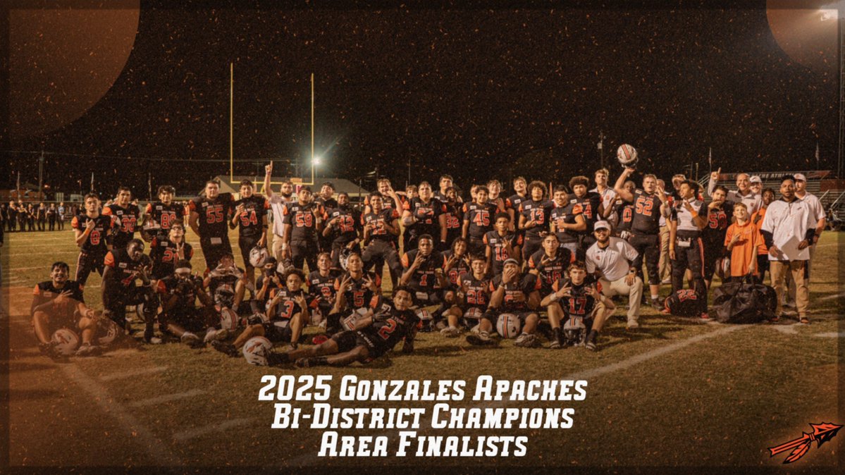 ApachesGHS's tweet image. The 2025 season came to an end last night as the Apaches fell to Cuero 35-14 in a hard-fought Area Round Championship Game. 

Gonzales showed up last night! Thank you to everyone for your support. The Apaches finished 7-5 and as Area Finalists for the first time since 2019. 🧡🖤