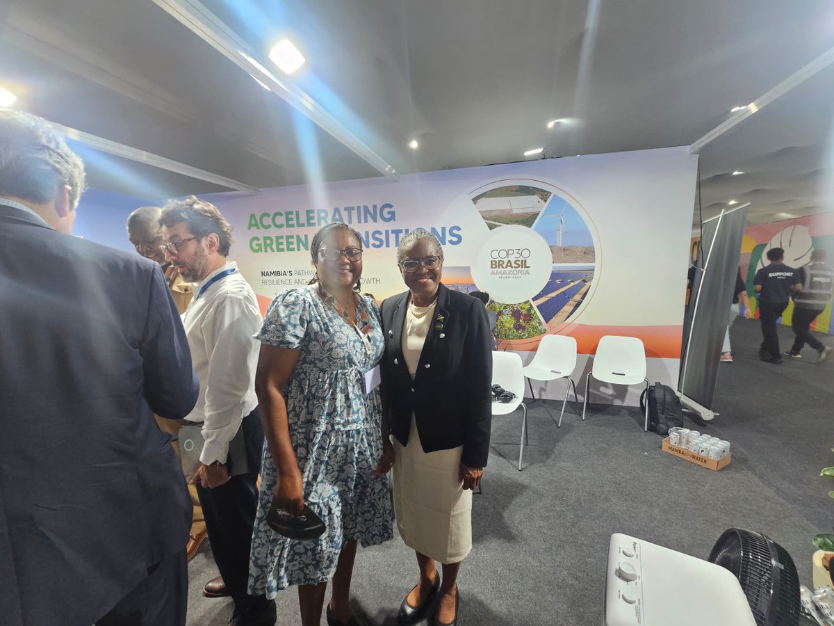 SASSCAL_ORG's tweet image. Belém, Brazil 🌏 – COP30 Scenes: SASSCAL Executive Director, Prof. Nelago Indongo, pictured engaging with Honourable Minister - Indileni Daniel, from the Ministry of Environment and Tourism, Namibia.