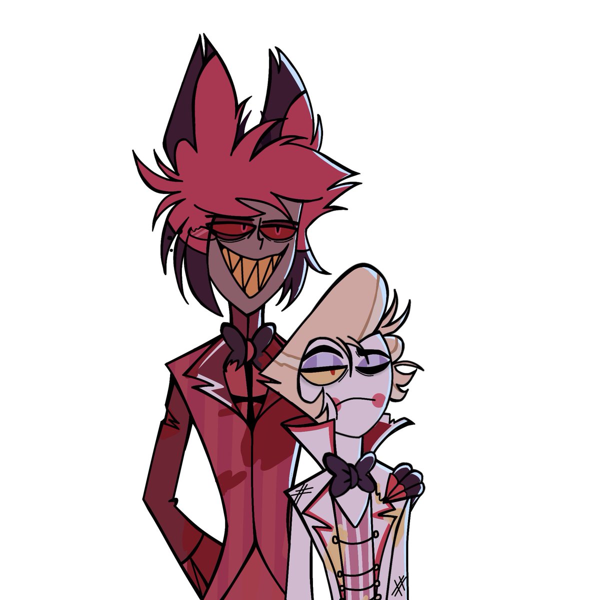 nua223's tweet photo. They cuddled in the last episode, i swear #radioapple #hazbinhotelseason2 #LuciferMorningstar #Alastor https://t.co/M4Oc4sasrH