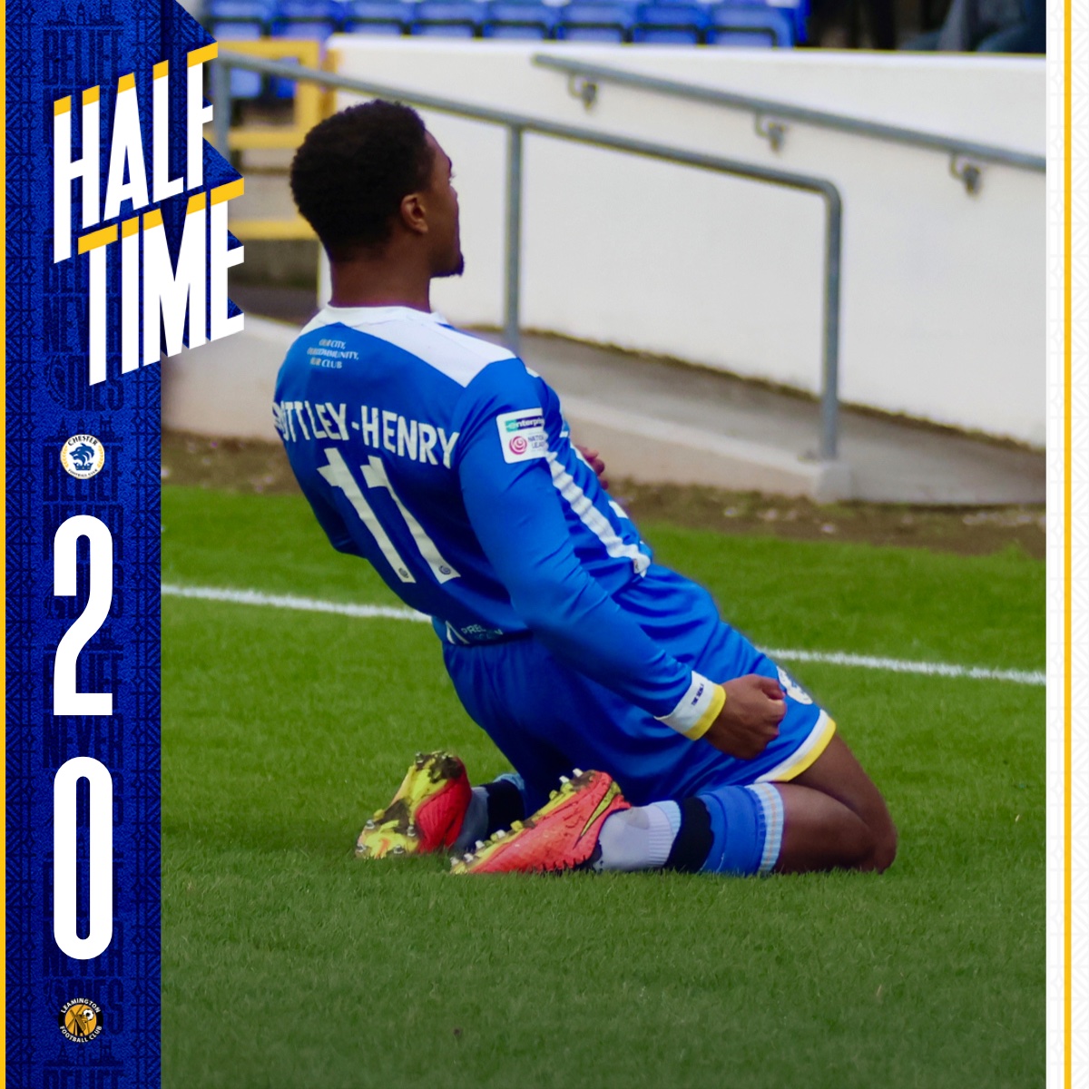 ChesterFC's tweet photo. HT: #ChesterFC 2-0 @LeamingtonFC.

A fantastic first-half display! 💙

#CFCLEA | #UTS https://t.co/8FJKukrCHE