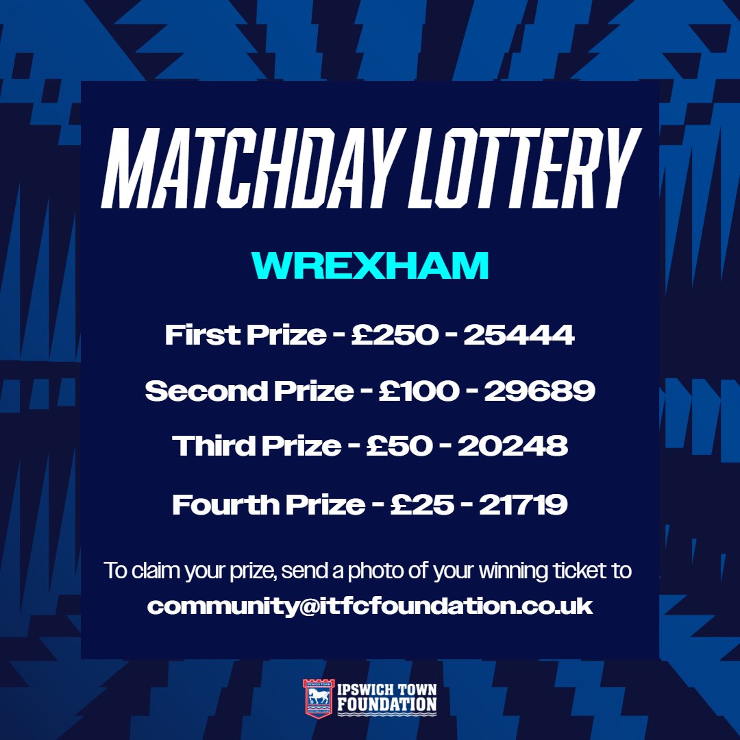 ITFCFoundation's tweet image. 🔵 The winning Matchday Lottery numbers are in!