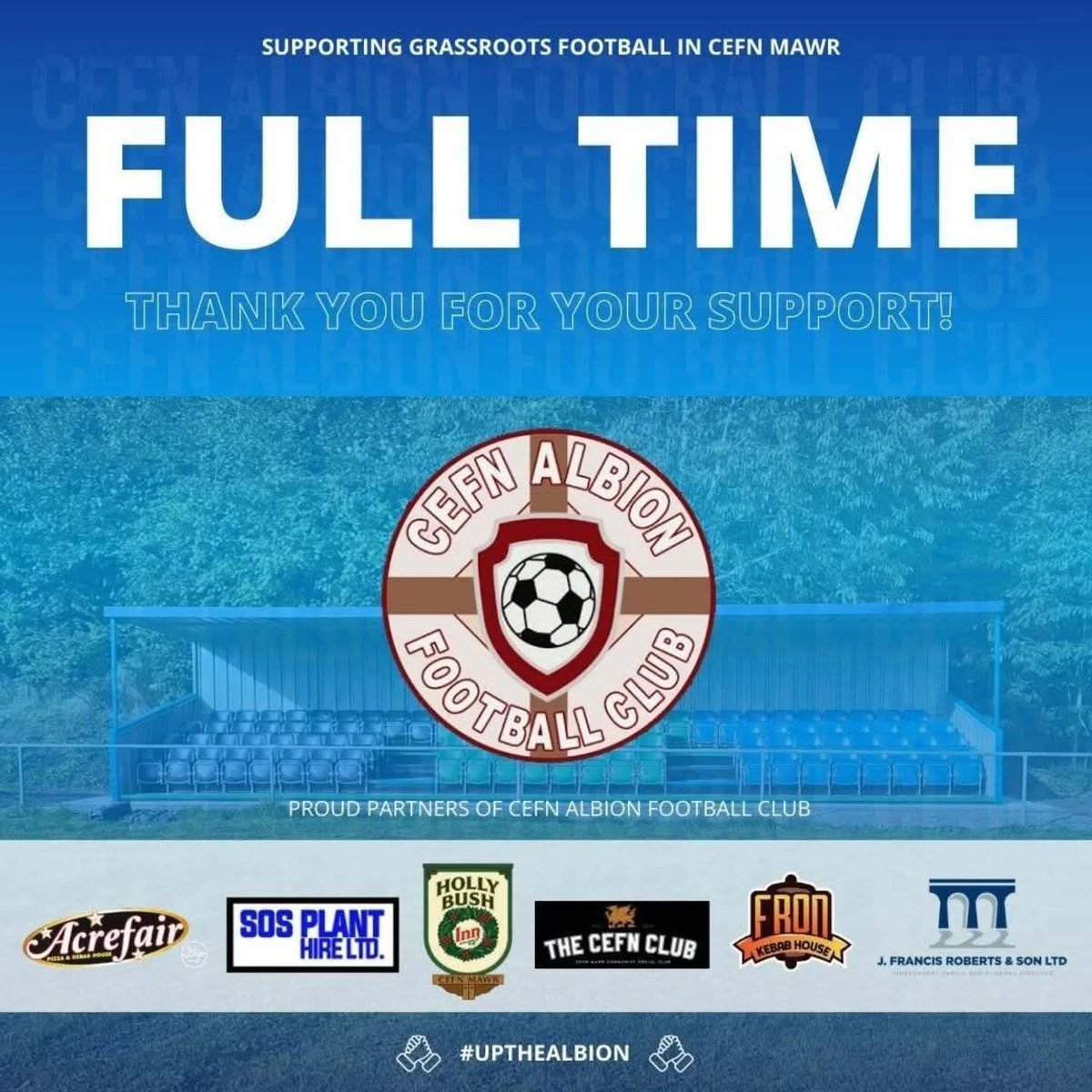 FULL-TIME 🔵⚪

<a href="/radnorvalleyfc/">Radnor Valley FC 🏴󠁧󠁢󠁷󠁬󠁳󠁿</a> 0–3 Cefn Albion
⚽ Thomas Broadhurst (Kindly Sponsored by BT Groundworks &amp; Civils and T&amp;K Groundworks &amp; Garden Transformations / Pinnacle Brickwork)
⚽ Alex Williams (Kindly Sponsored by First Class Window Cleaning (Gadgey))
⚽ Callum Butler