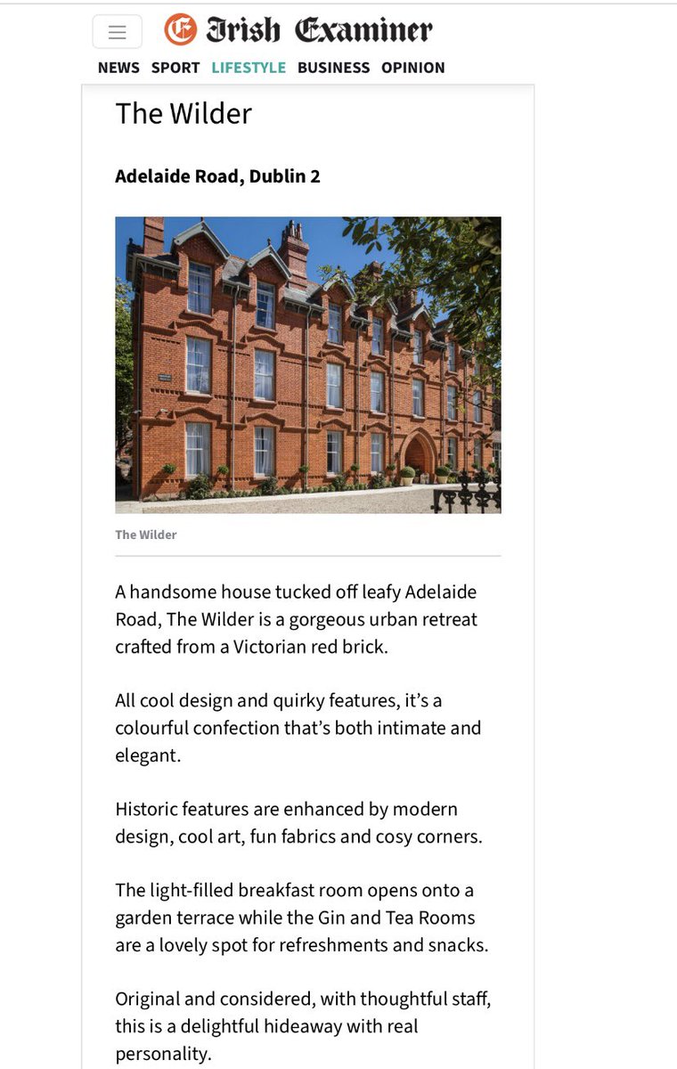 Saturday News Incoming
Delighted to say that <a href="/TheWilderDublin/">The Wilder Townhouse, Dublin</a> has been featured in the “100 best places to stay 2025: The Hotel Examiner's guide to Ireland's best stays” with thanks to <a href="/JillianBolger/">Food & Travel Girl • jillianbolger.com</a> &amp; <a href="/ThomBreathnach/">Thomas Breathnach</a> 

<a href="/irishexaminer/">Irish Examiner</a> | <a href="/IrelandBlueBook/">Ireland's Blue Book</a> 

irishexaminer.com/lifestyle/trav…
