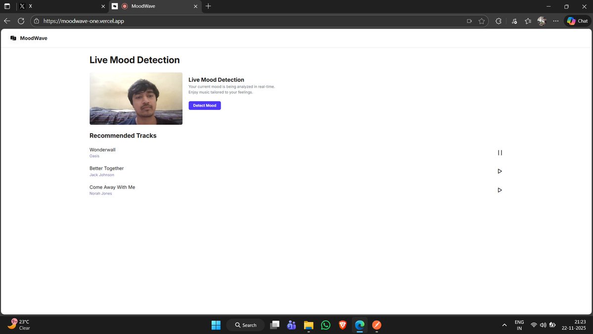 Prasad_Yeole_'s tweet image. Project: MoodWave 🔉

- Finished full frontend + backend integration
- Backend deployed on Render, frontend on Vercel
- Project is now live and fully functional
- SC on GitHub
Live: moodwave-one.vercel.app

#buildinpublic #JavaScript #React #fullstackwebdevelopment #Mongodb