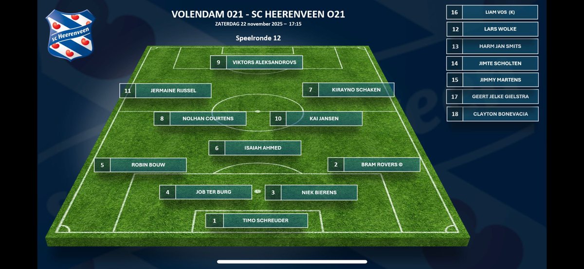 #021 start om 17.15u uit tegen FC Volendam 021