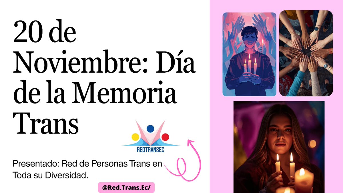 AlfilAsociacion's tweet photo. #RedTransEC 🏳️‍⚧️
Autoría de Shar Owens 

Hoy, 20 de Noviembre, el silencio es imposible. 🕯️ Es el Día Internacional de la Memoria Trans, la conmemoración se viste de urgencia 🏳️‍⚧️
#DiaDeLaMemoriaTrans #20deNoviembre #Ecuador #NiUnaTransMenos #VidasTransImportan https://t.co/e4DdUQjpZ8