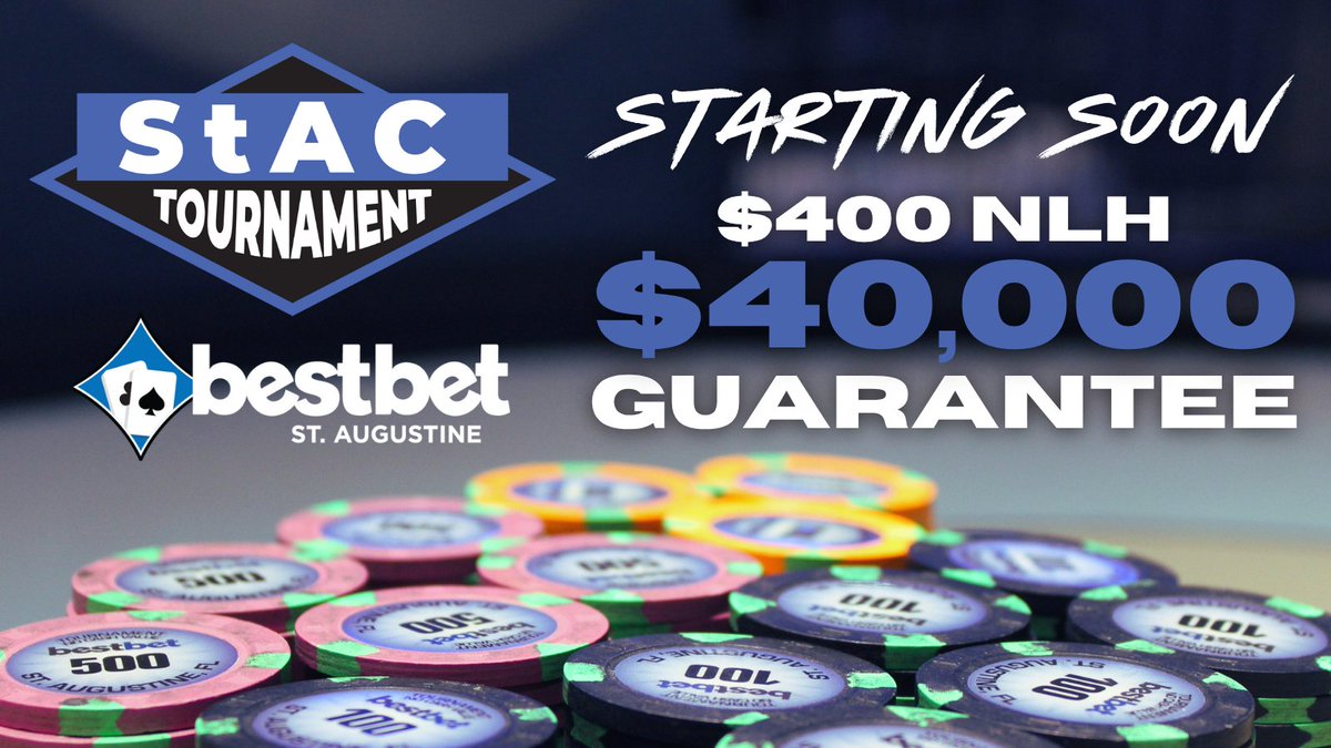 bestbet_jax's tweet image. Starting today at noon at bestbet St. Augustine! 

November StAC Tournament
💰 $400 NLH, $40,000 GTD

#bestbetSTA #StAC #pokertournament