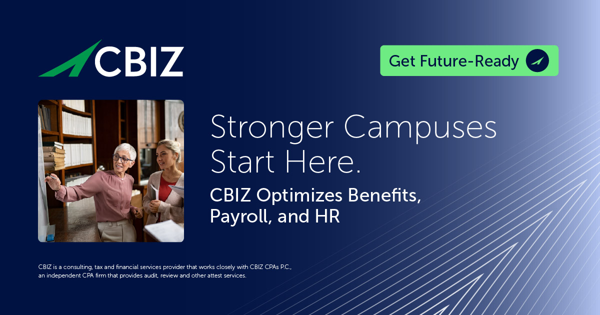 cbz's tweet image. Managing benefits, payroll &amp;amp; HR while navigating tighter budgets and growing staff expectations is no easy task. See how CBIZ helps colleges and universities stay future-ready — visit our Higher Education Resource Hub. ➡️ okt.to/5cAyJU

#HRStrategies