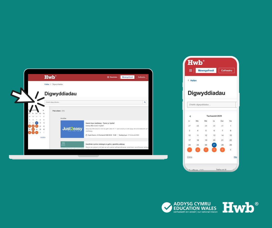 LlC_Addysg's tweet image. Ydych chi wedi gweld yr adran ‘Digwyddiadau’ ar Hwb?
 
Mae yna sesiynau dysgu byw ar gyfer:
- Dysgwyr
- Adobe Express
- Athrawon, arweinwyr, cynorthwywyr ac unrhyw un sy’n cefnogi dysgwyr
 
Archebwch eich lle heddiw: hwb.gov.wales/events/discove…