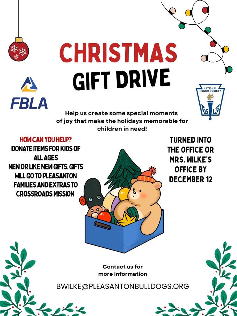 Our incredible NHS &amp; FBLA students are coming together to spread kindness this season by hosting a Gift Drive to support families right here in our area. If you’re able, please consider donating new toys, warm clothing, or other thoughtful gifts to help brighten the holiday!