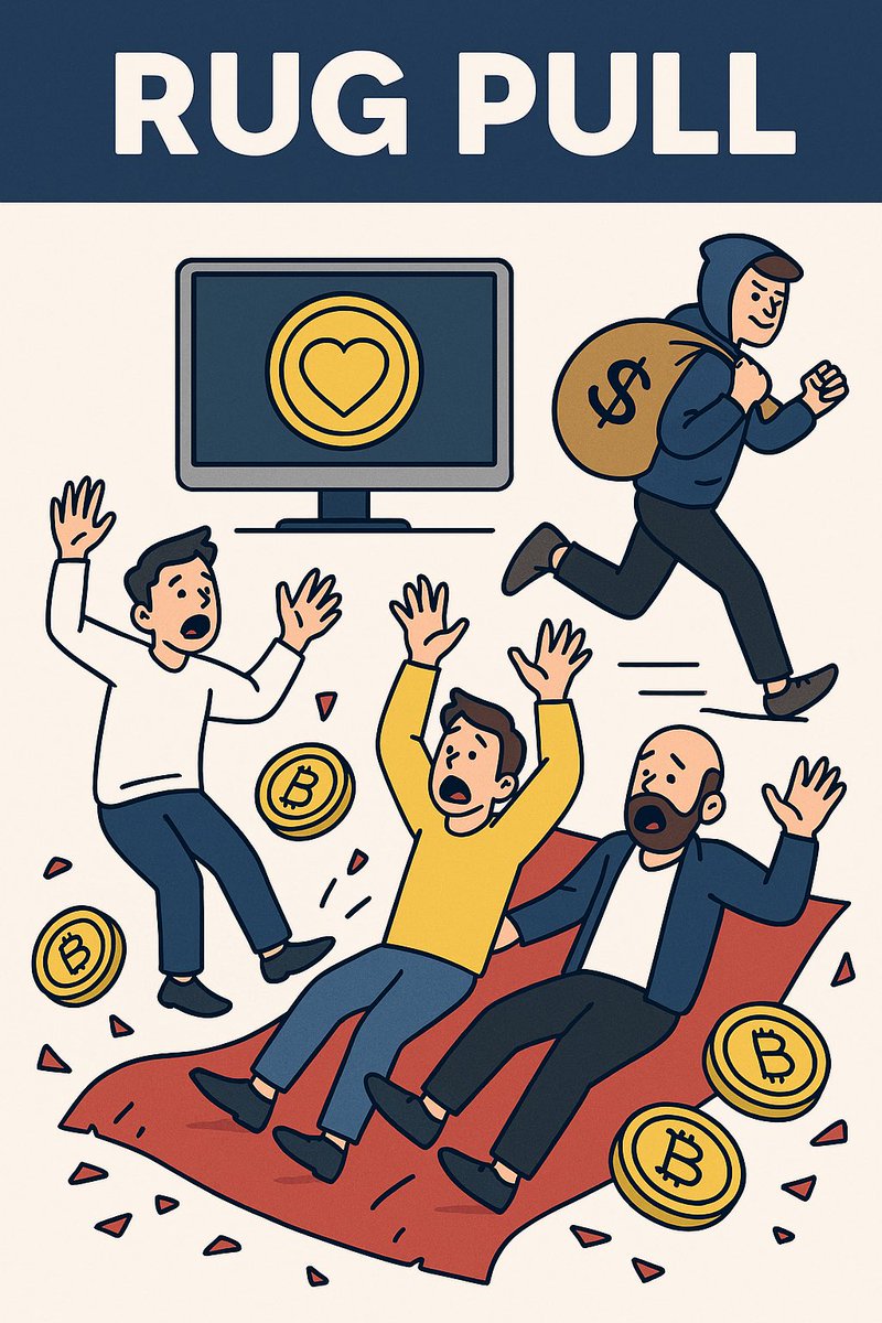 zbraiterman's tweet image. A rug pull is a scam where the creators of a project, often in cryptocurrency or NFTs, promote it to gain investment and then abruptly abandon it, disappearing with the investors&apos; money. 🚨