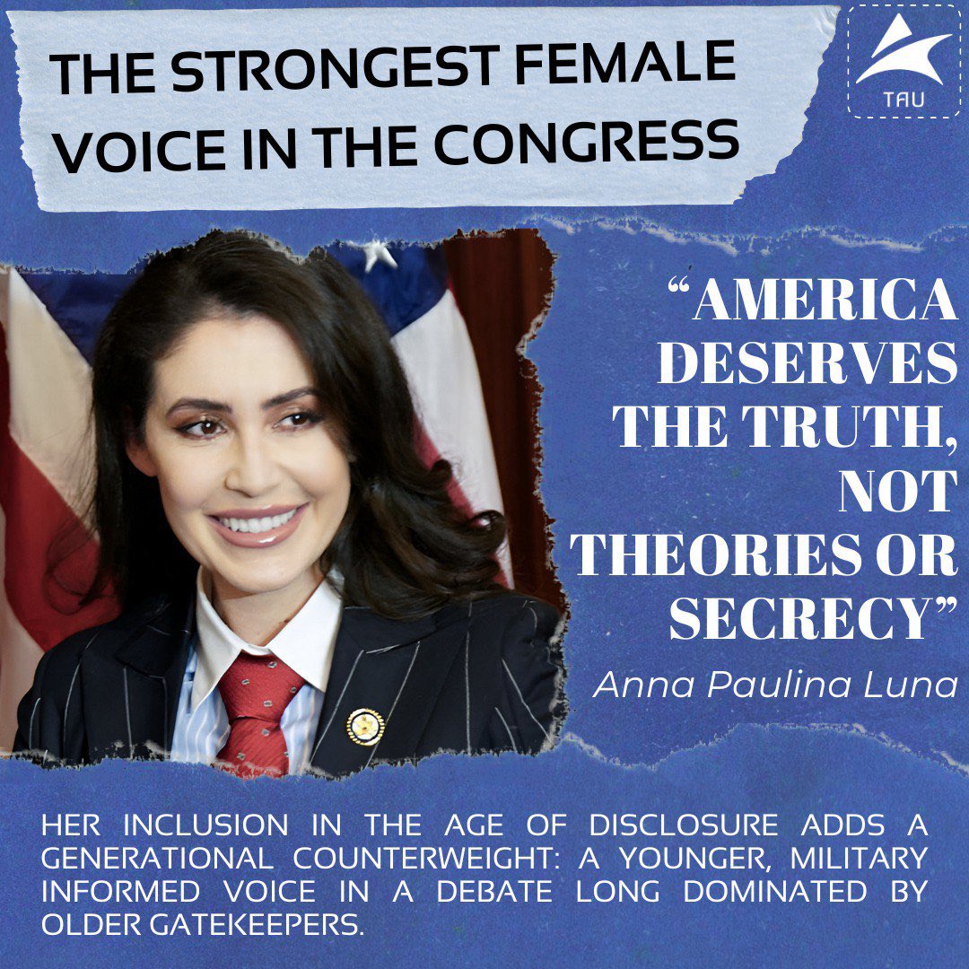 TruAnsUnkn's tweet image. DISCUSSION: Deep Dive on The Age of Disclosure Cast
Part II — @RepLuna 
The STRONGEST female voice in Congress for UFO disclosure. 
Rising conservative voice, Air Force veteran, and one of the youngest members of Congress, Rep. Anna Paulina Luna has quickly become a visible face…