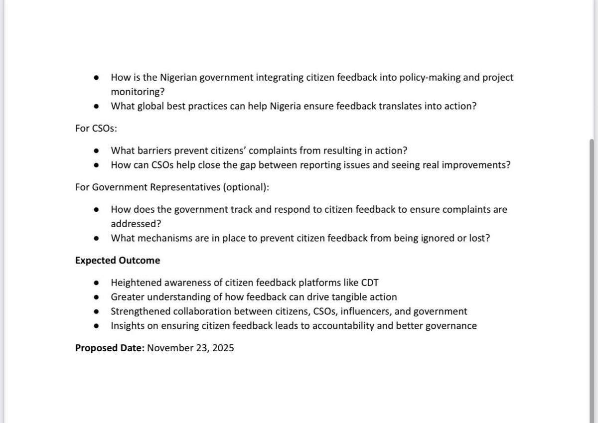 Eyeofnigeria's tweet image. Join this X (Twitter) space

Topic: 

 ‘CLOSING THE FEEDBACK LOOP: How Consistent Citizen Reporting through Platforms Builds Government Accountability and Shape Policies.

CDT (Citizen’s Delivery Tracker) launched in April 2024,