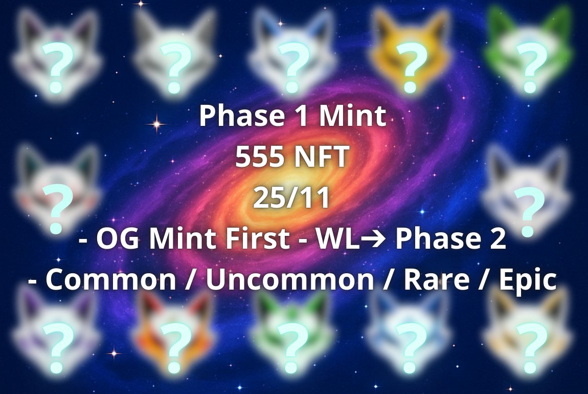 KitsuneSoulNFT's tweet image. We’re excited to confirm that Phase 1 will open the mint for 555 NFT!

🔥 OG mint first
🌍 Public mint opens right after OG
 🗓 Mint Date: November 25

⭐ RARITY NOTICE (IMPORTANT)
Phase 1 will include ONLY the following rarities:
• Common
• Uncommon
• Rare
• Epic
❌ No…