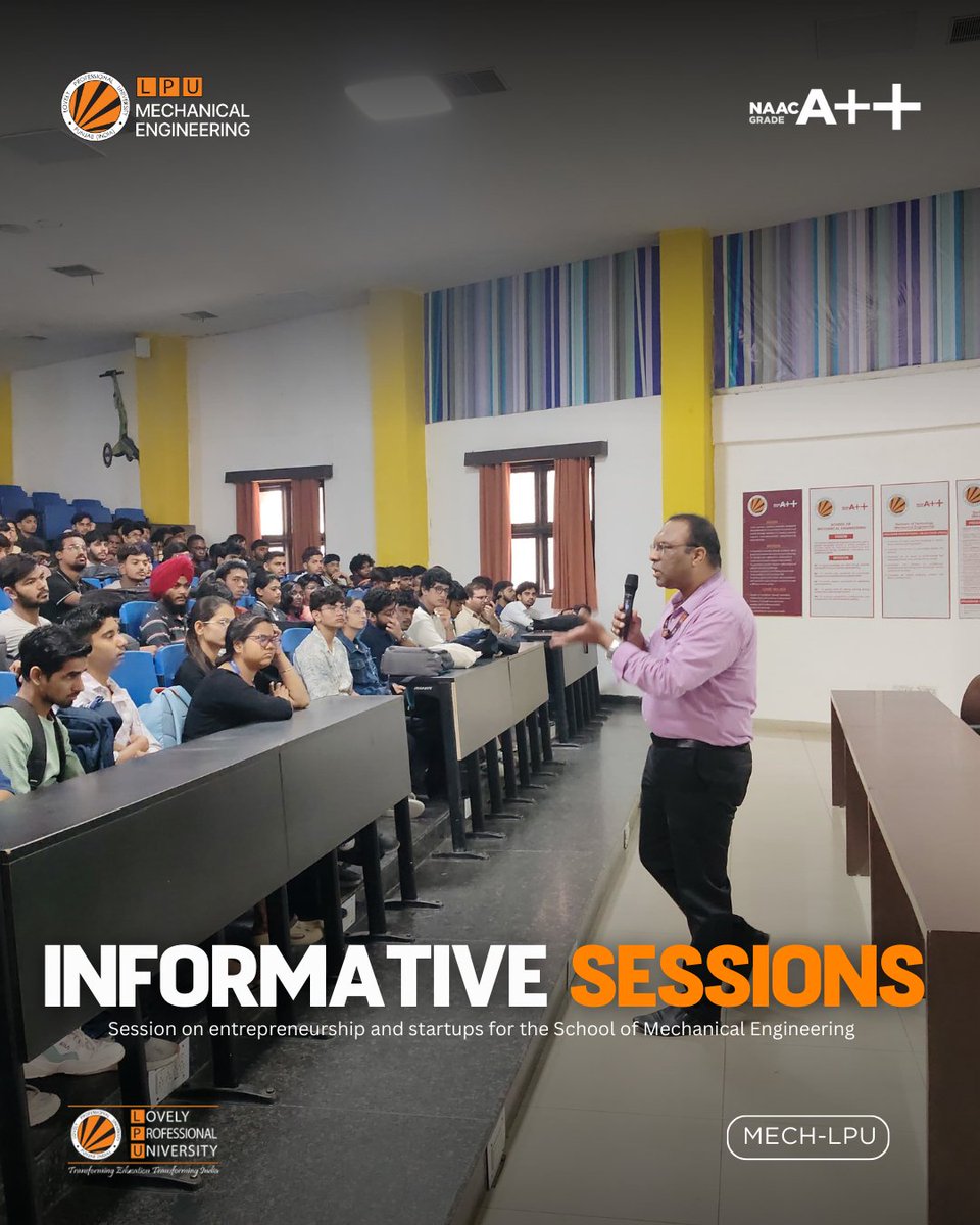 LPUMechanical's tweet image. Insightful interaction on innovation and entrepreneurship at the School of Mechanical Engineering, LPU. Students explored how to turn ideas into impactful startups and understand the journey from prototype to product.

#Entrepreneurship #StartupMindset #MechanicalEngineering