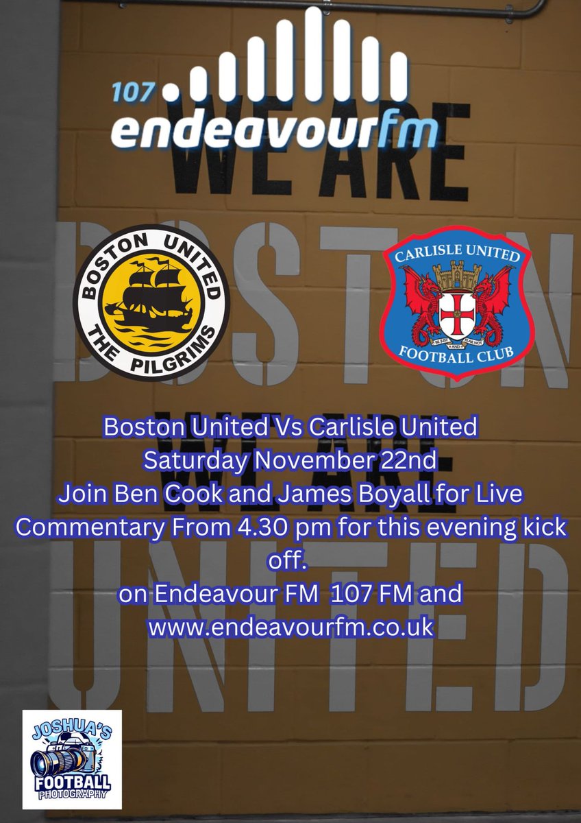 It might be past 3pm but don’t panic! We have it all covered here on <a href="/endeavourfm/">107 Endeavour FM</a> as <a href="/bostonunited/">Boston United</a> host <a href="/officialcufc/">Carlisle United</a> in the late kick off of 5.30pm. Build up from 4.30pm with Ben and <a href="/Jamesboyall55/">James</a> 🟠⚫️⚽️📻