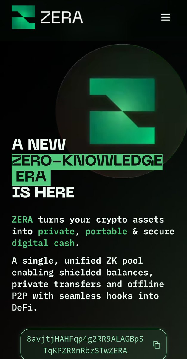 I am going to make it really simple for you to make life changing money, it's a token/privacy protocol called $ZERA 

Do the following 👇

✅Buy it

✅Hold it

✅Shill it

✅Retire from it

You're welcome 🎯

Chart 👇
migrate-chart.fun/zera

Website 👇
zeralabs.org