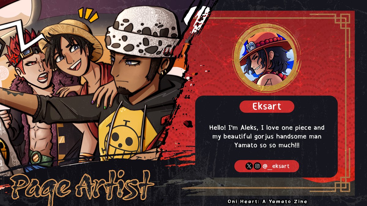 YamatoZine's tweet image. 👹 CONTRIB SPOTLIGHT: EKSART👹

Aleks loves One Piece and their beautiful gor jus handsome man Yamato! Go follow Aleks @_eksart ! 👹

#YamatoOnePiece #fanzine