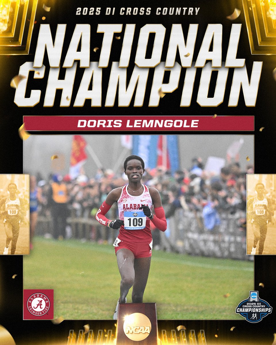 NCAATrackField's tweet photo. Doris Lemngole has done it AGAIN ‼️

2025 XC Women's Individual National Champion. 

#NCAAXC x @AlabamaTrack https://t.co/Xvp1cNRqli