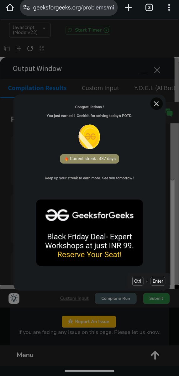 Pratikshak19332's tweet image. 🎉 Completed 437 days of @geeksforgeeks #potd! 🚀

Approach:
Use Union-Find to count connected components.
If edges &amp;lt; V−1 → impossible.
Otherwise, union all pairs and the answer is components − 1.

#GeeksforGeeks #DSU #Coding
