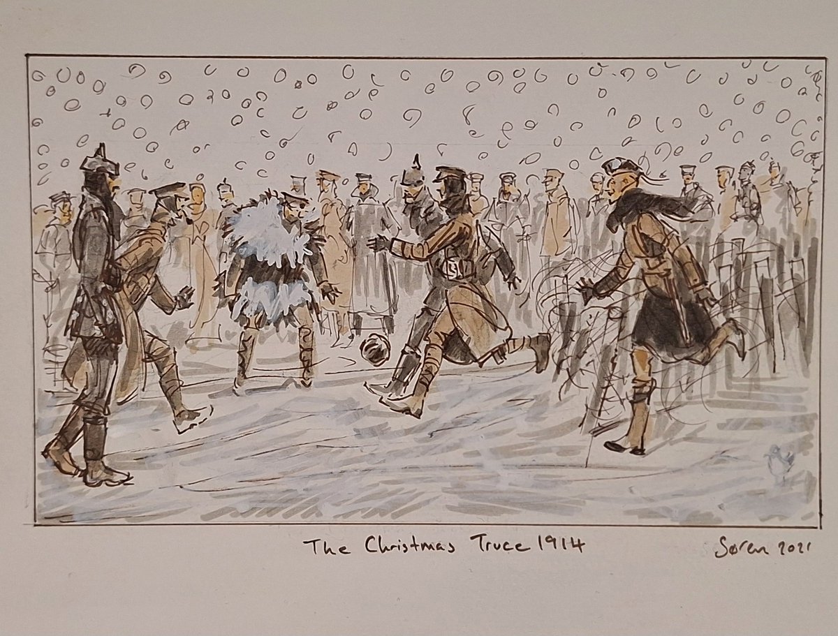 NJanagill's tweet image. #Christmas truce football game in tge snow #flandersfields #Ypres
#pen&amp;amp;ink #watercolour
#illustrationart #comicart #sacrifice
#dadsarmy #history 
art &amp;amp; illustrations direct from a artist that has previously exhibited at the Royal Academy sorenstudio.etsy.com/listing/160597…
