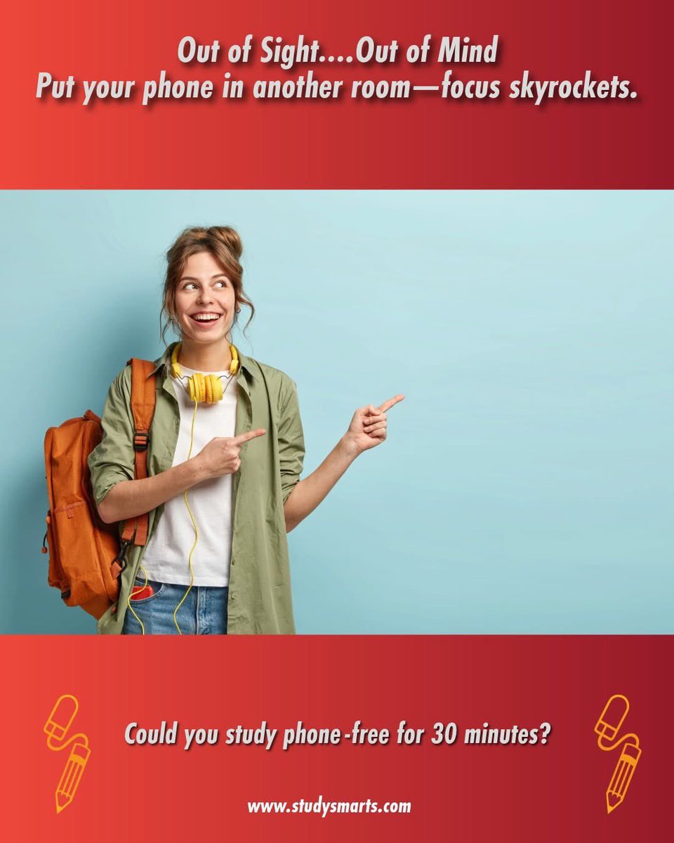 StudySmarts's tweet image. Out of Sight….Out of Mind

Put your phone in another room—focus skyrockets.

Could you study phone-free for 30 minutes?

#PhoneFreeFocus #StudyChallenge #DigitalDiscipline #FocusTime #MindOverMedia